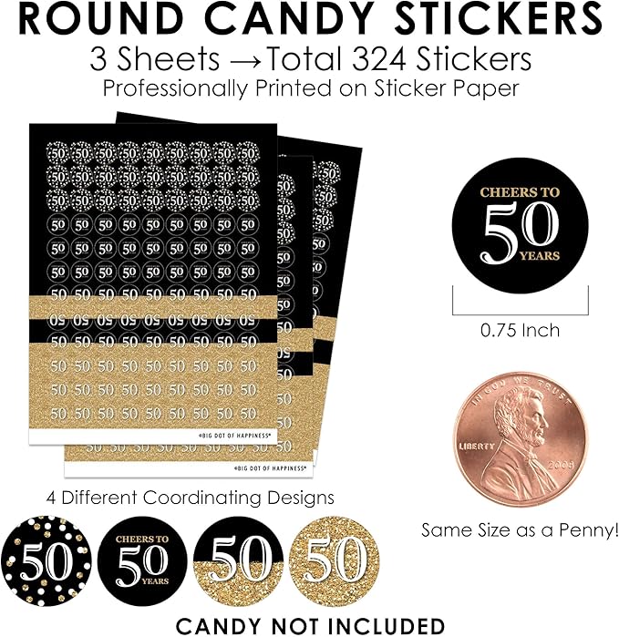 Big Dot of Happiness Adult 50th Birthday - Gold - Birthday Party Small Round Candy Stickers - Party Favor Labels - 324 Count