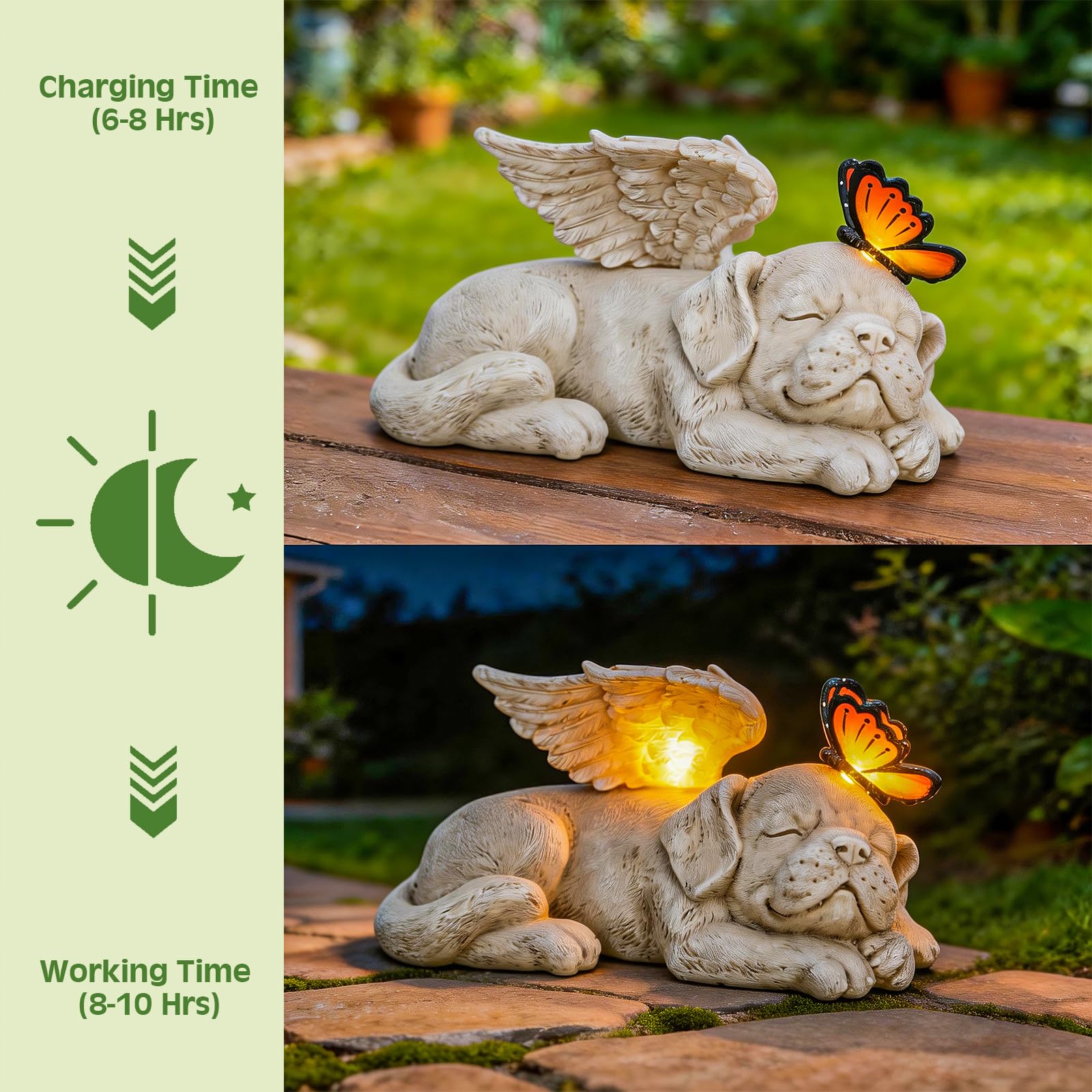Sleeping Dog Angel Statue with Solar Light, Dog Memorial Garden Statue