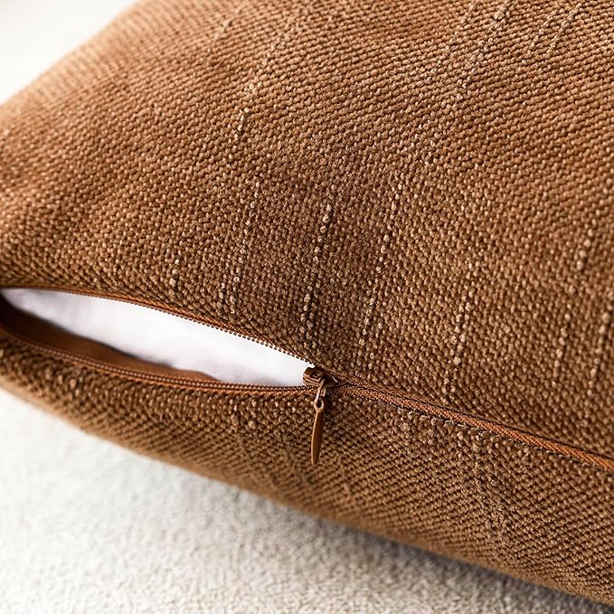 Foindtower Pack of 2 Soft Textured Throw Decorative Pillow Covers Lumbar Accent Solid Cushion Cover Cozy Farmhouse Pillow Case with Zippe for Couch Sofa Bed Living Room 12x20 Inch, Bronze