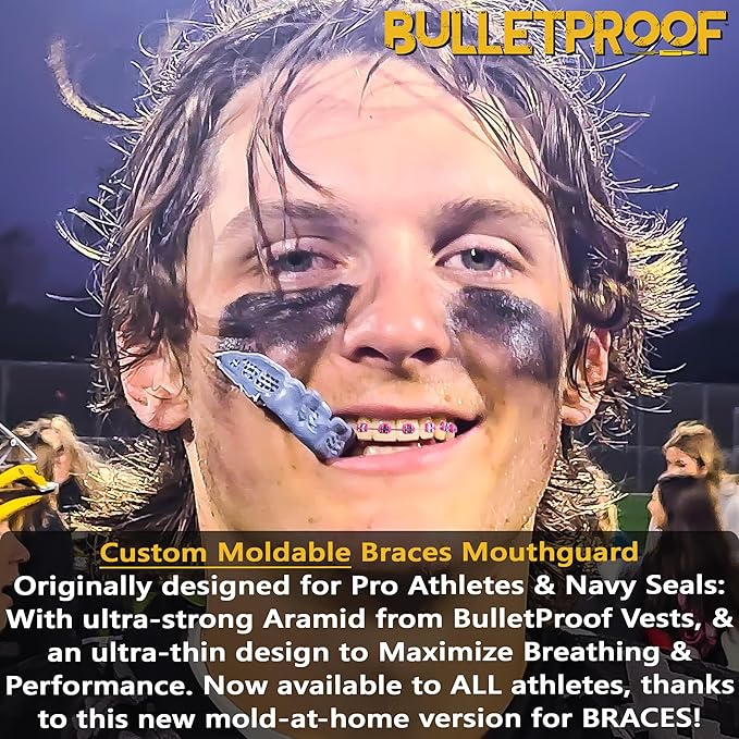Braces Mouthguard, Bulletproof: World’s Thinnest & Strongest Sports Mouth Guard for Braces! Wrestling Football Basketball Hockey Rugby Lacrosse BJJ MMA Boxing Mouthpiece. Adult Youth Kids Mouth Piece