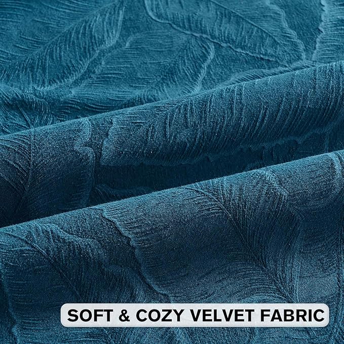 FUTEI Navy Blue Velvet Throw Pillow Covers 22x22 Inch Set of 2,Soft Embossed Leaf-Relief Textured Cushion Cases,Natural Home Decor for Couch Living Room