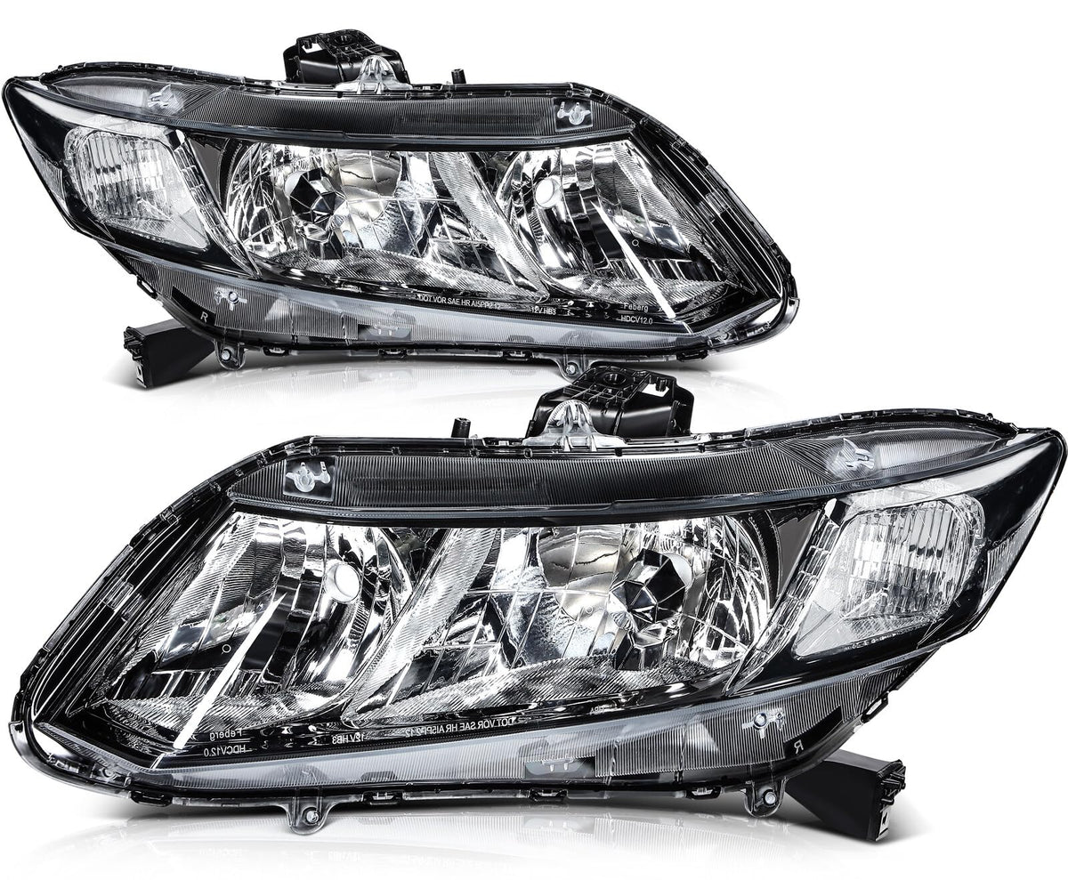 LSAILON Headlight Assembly Fit For Honda Civic 2012-2015 Clear Lens Black Housing Clear Reflector Driver and Passenger Side 3315