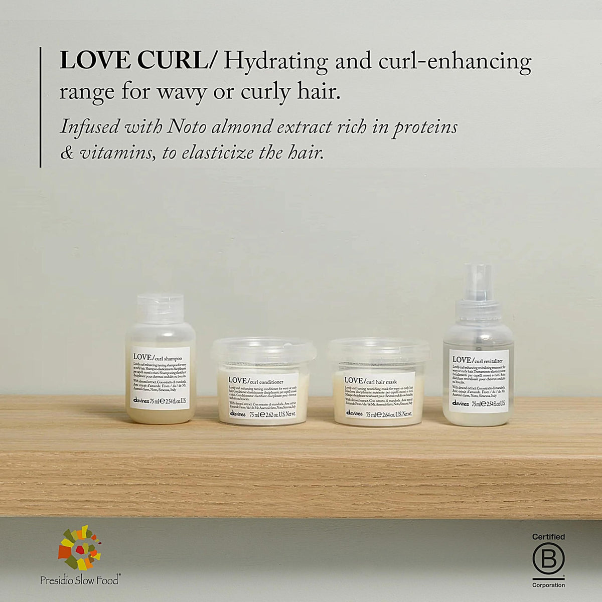 Davines LOVE Curl Shampoo, Enhancing Volume Taming Gentle Formula for Wavy and Curly Hair - Softens, Hydrates, and Boosts Curl Elasticity with Almond Extract, Travel Size, 2.54 Fl Oz