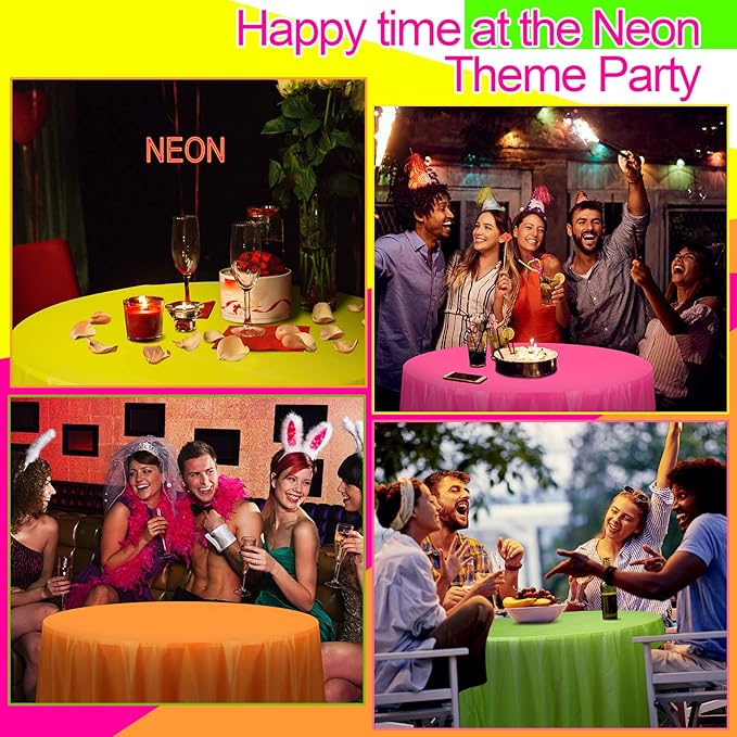 Preboun 84 Inch Large Neon Tablecloth Disposable Plastic Round Party Table Cover Decor Assorted Color Tablecloth Circle Table Cover for Wedding Birthday Picnic Tea Party Decor(Vivid Color,4 Pack)