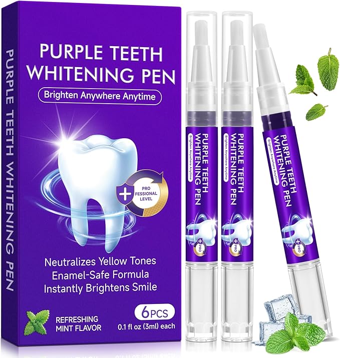 Purple Teeth Whitening Pen, 6PCS Teeth Whitening Gel Essence, Gentle Formula, No Sensitivity Snow Teeth Whitener Gel Kit for a Brighter Smile