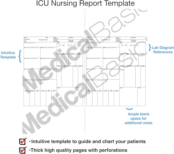 ICU Nursing Notebook - large print patient template notebook, quick charting for medical emergency note taking