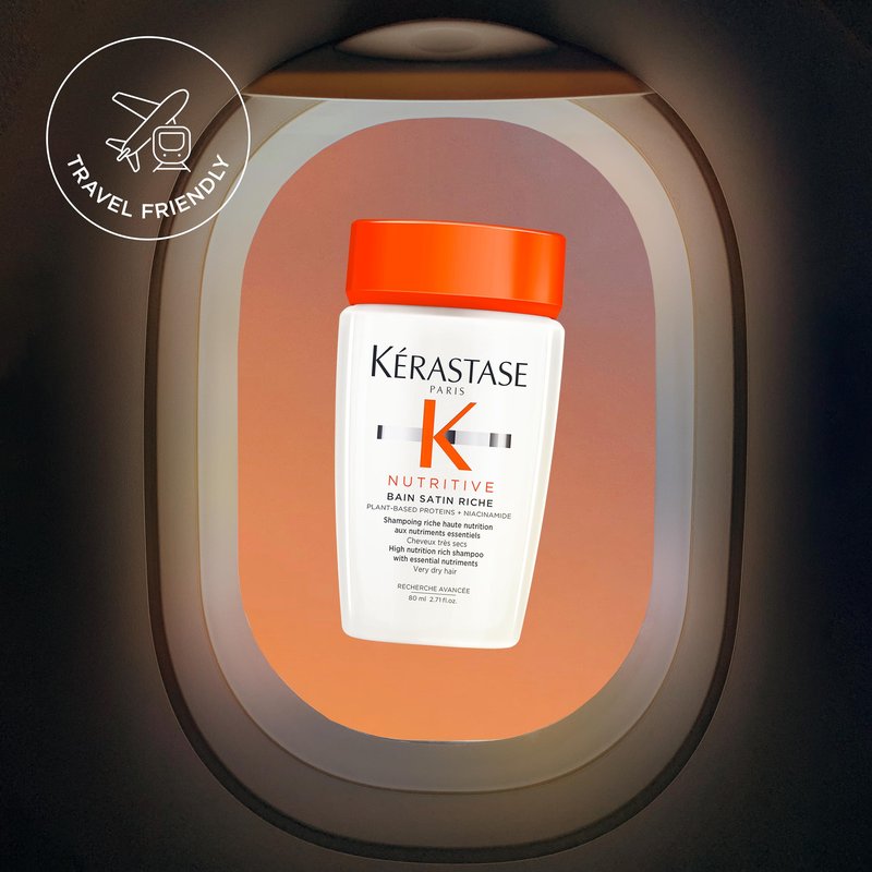 KÉRASTASE Nutritive Bain Satin Riche Shampoo, Cleanses & Deeply Replenishes Moisture with Plant-Based Proteins & Niacinamide for Medium to Thick to Dry Hair, 2.71 Fl Oz Travel Size
