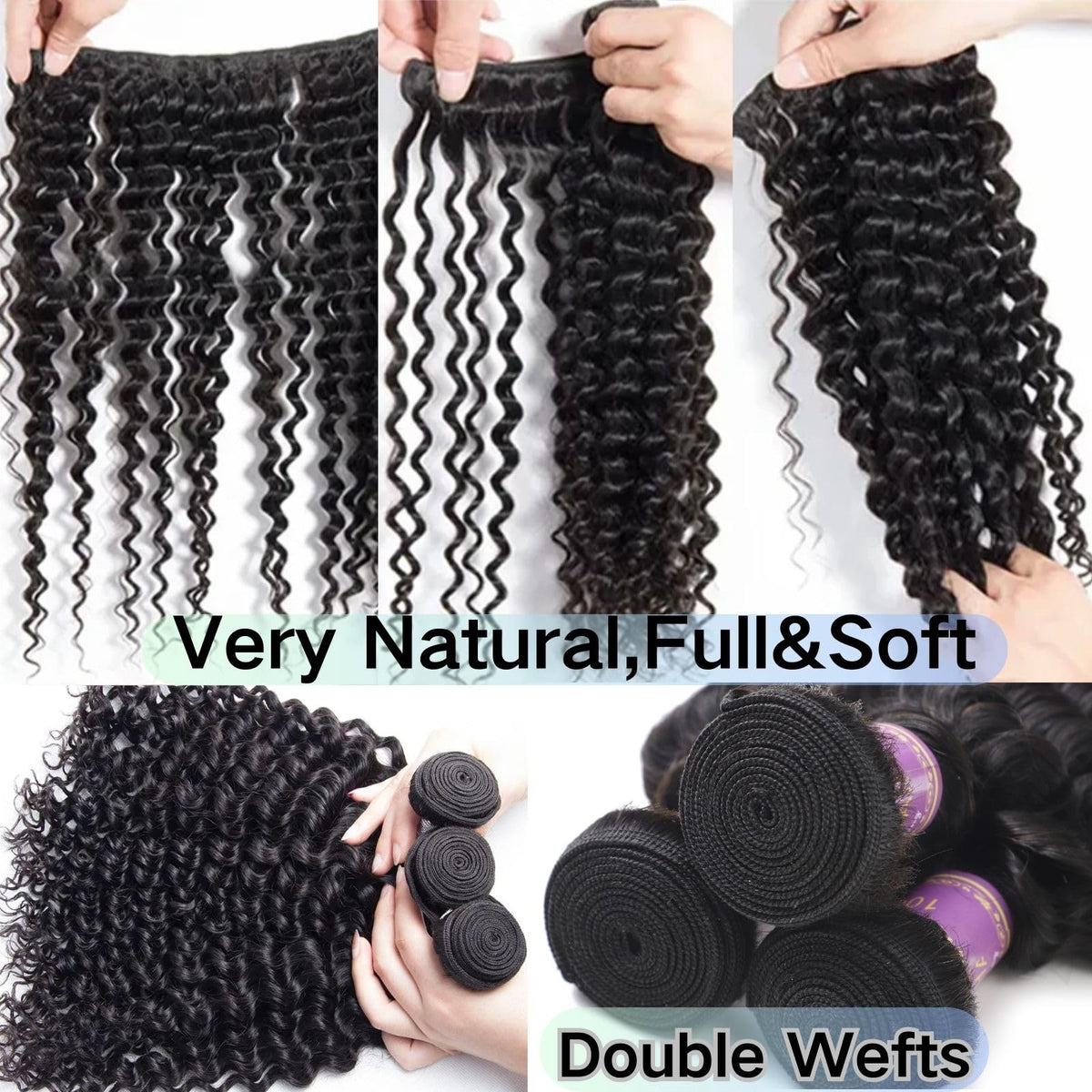 Deep Wave Human Hair Bundles 22 Inch Brazilian Deep Wave Bundles Hair 100% Unprocessed Virgin Deep Curly Human Hair Water Wave Double Weft Deep Wave Hair Bundles Natural Black