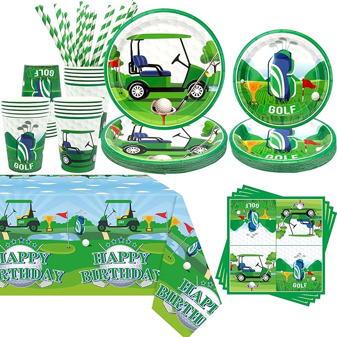 KEFAN Golf Birthday Party Decorations, Golf Theme Party Tableware Supplies including Plates, Cups, Napkins, Tablecloth, Serves 20 (20)