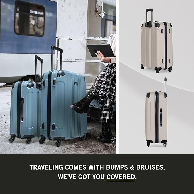 Kenneth Cole REACTION Out of Bounds Lightweight Hardshell 4-Wheel Spinner Luggage, Mushroom, 28-Inch Checked