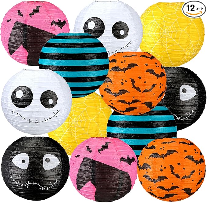 Tuanse 12 Pcs Nightmare Xmas Paper Lanterns Party Decorations 8 Inch Christmas Hanging Lanterns Nightmare Theme Hanging Decorations for Christmas Halloween Supplies