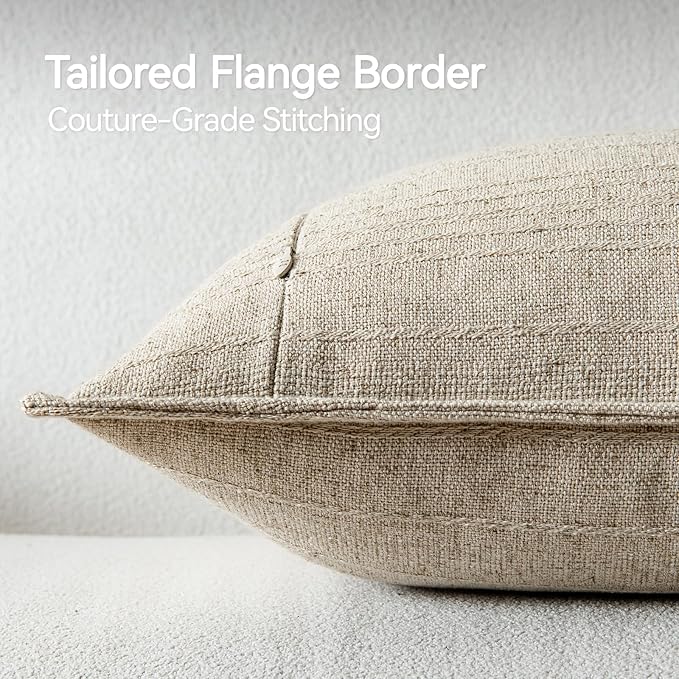 a moment Linen Pillow Covers Set of 2,Boho Farmhouse Throw Pillowcases Neutral Textured Decorative Covers for Couch Sofa, Soft Linen Blend Accent Case Cushion Living Room Home Decor 22"x22"Khaki