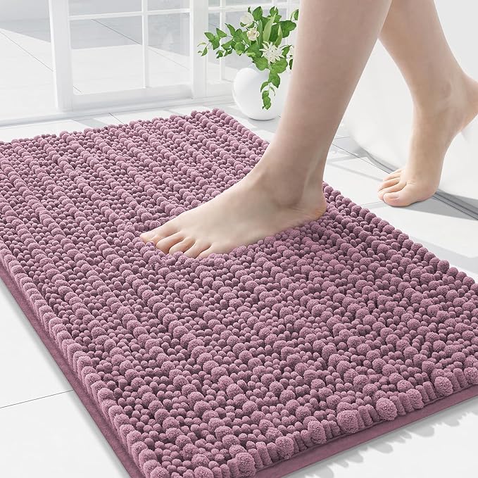 Arotive Luxury Chenille Bathroom Rug Mat, Extra Soft Thick Absorbent Shaggy Bath Rugs, Non-Slip Machine Wash Dry, Plush Bath Mats for Bathroom, Shower and Tub, 36x24, Deep Plum
