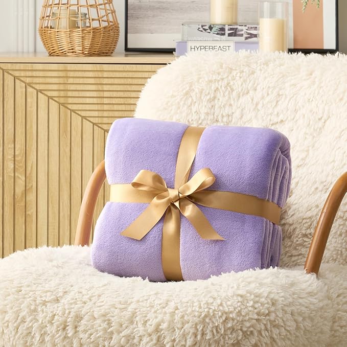 Hansleep Fleece Lilac Twin Blanket, Super Soft Flannel Fuzzy Plush Cozy Blanket for All Seasons, Lilac, Twin 60x80 Inches