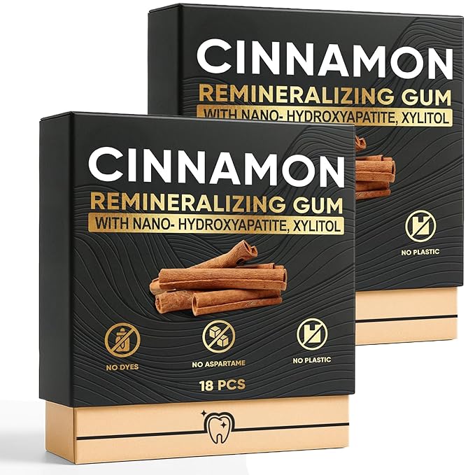 Cinnamon Remineralizing Gum with Nano Hydroxyapatite, Sugar-Free Xylitol and Tree Sap Blend for Daily Oral Freshness, Chewing Gum for Advanced Enamel Protection, No Gluten (2)