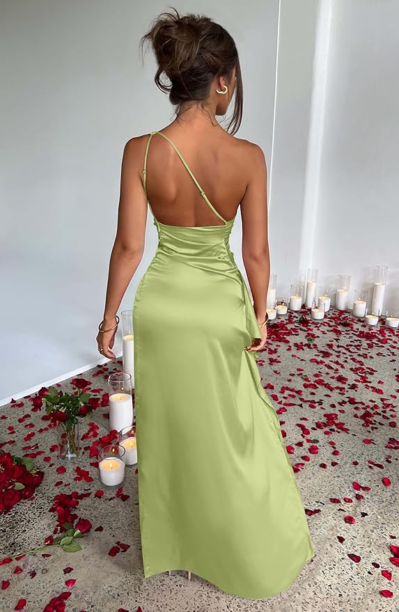 Memoriesea Women's Sexy One Shoulder High Split Cocktail Wedding Party Maxi Dress