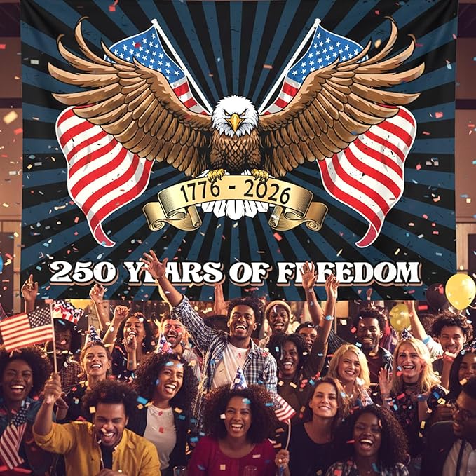 4th of July Independence Day Decorations - Patriotic Decorations Banner American 1776-2026 Anniversary Eagle Background Party Decorations Indoor Outdoor Supplies