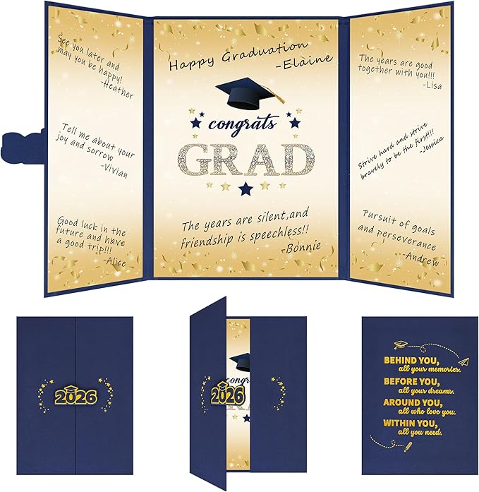 Vlipoeasn 2026 Graduation Guest Book Alternative, Blue Gold Class of 2026 Graduation Party Decorations, Graduation Signature Book for 2026 College High School, Unique Graduation Gifts for Friends