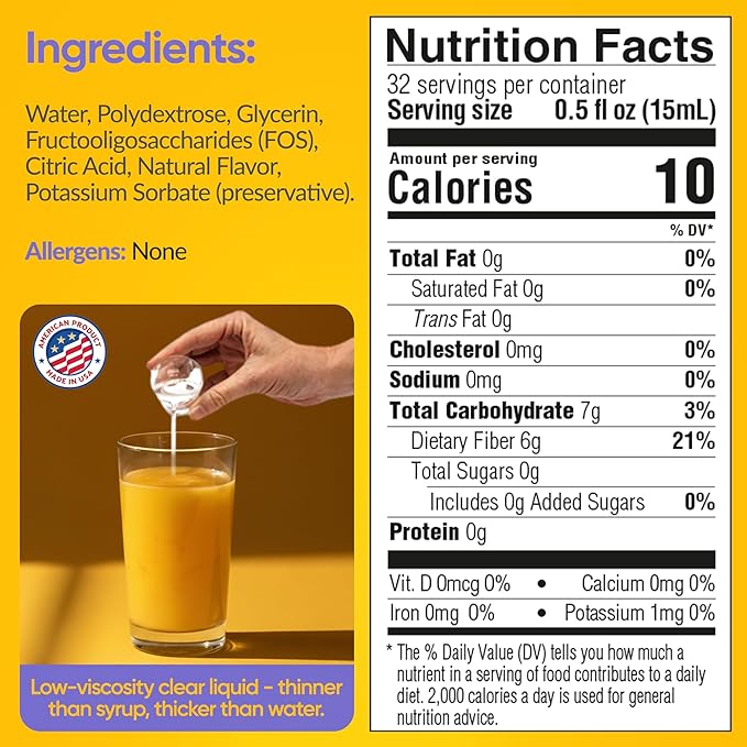 Medtrition HyFiber Liquid Fiber for Kids in Only One Tablespoon, Supports Regularity and Softer Stools, FOS Prebiotics for Gut Health, 6 Grams of Fiber, 32 Servings per Bottle
