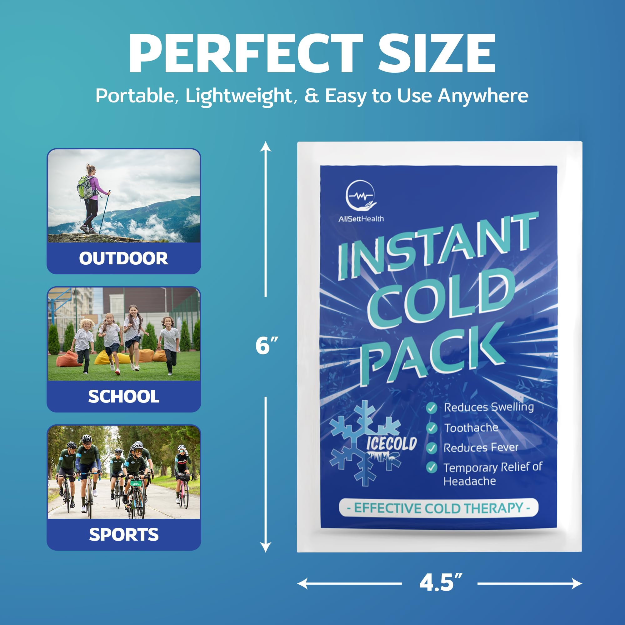 50 Pack Instant Ice Cold Pack (6” x 4.5”) - Disposable Instant Ice Packs for Injuries | Cold Compress Ice Pack for Pain Relief