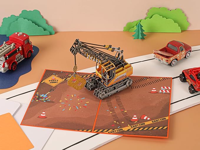 Liif Crane Happy 8th Birthday Card for 8 Years Old Kids, Boy, Son