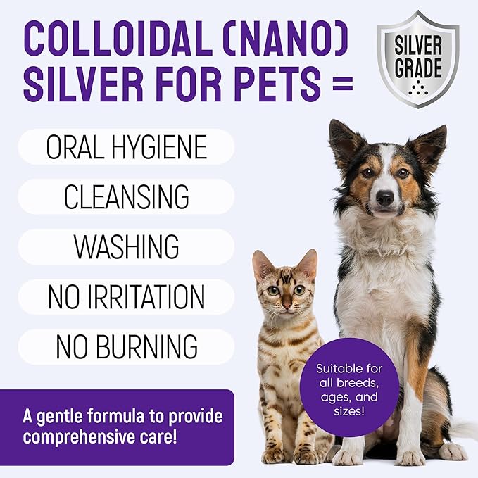 SILVER GRADE Teeth & Gum Dog Breath Spray for Pets Mouth – Cat Dental Care with Silver – Dog Breath Freshener Helps with Tartar & Caries – Plaque Remover for Daily Use – 4 Oz