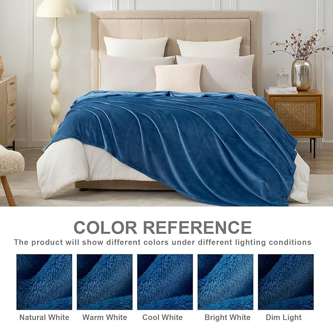 Hansleep Fleece Mineral Blue Full Blanket, Super Soft Flannel Fuzzy Plush Cozy Blanket for All Seasons, Mineral Blue, Full 84x90 Inches
