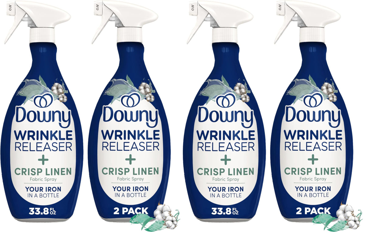 Downy Wrinkle Releaser Spray, All In One Formula, Removes Wrinkles, Static and Odor Eliminator, Crisp Linen Scent, 33.8 Fl Oz (Packaging May Vary),(Pack of 4)