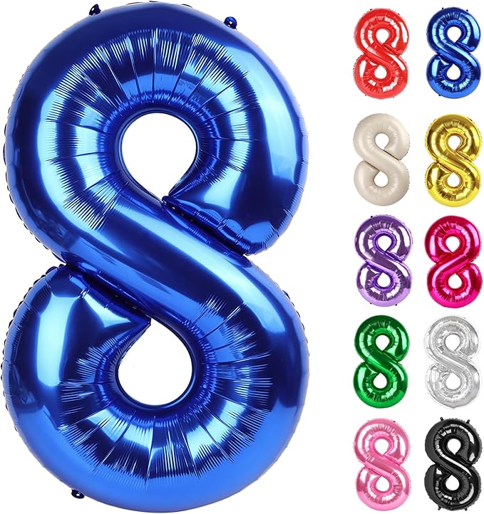 Metallic Blue Number 8 Balloon 40 Inch, 8 Balloon Number, 8th Birthday Decorations, Navy Blue Party Supplies for Boys Girls