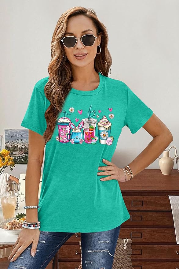 LAZYCHILD Women Easter Teacher Shirts: Funny Treat All with Kindness T-Shirt Bunny Rabbit Tee Tops