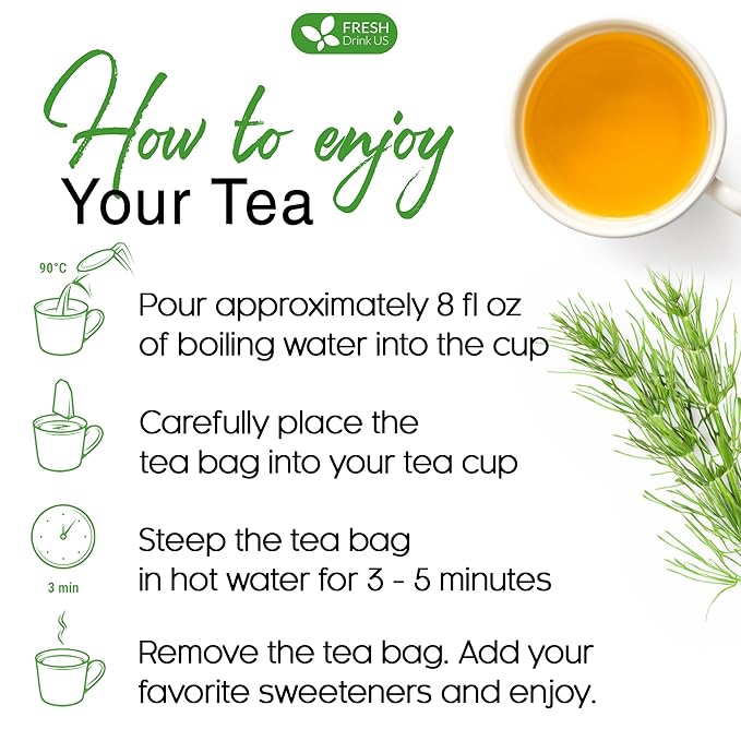 FreshDrinkUS, Premium 120 Horsetail Leaf Tea Bags, 100% Natural & Pure from Horsetail Loose Leaves Herbal Tea. Made with Natural Material Tea Bags. No Sugar, No Caffeine, No Gluten, Vegan.