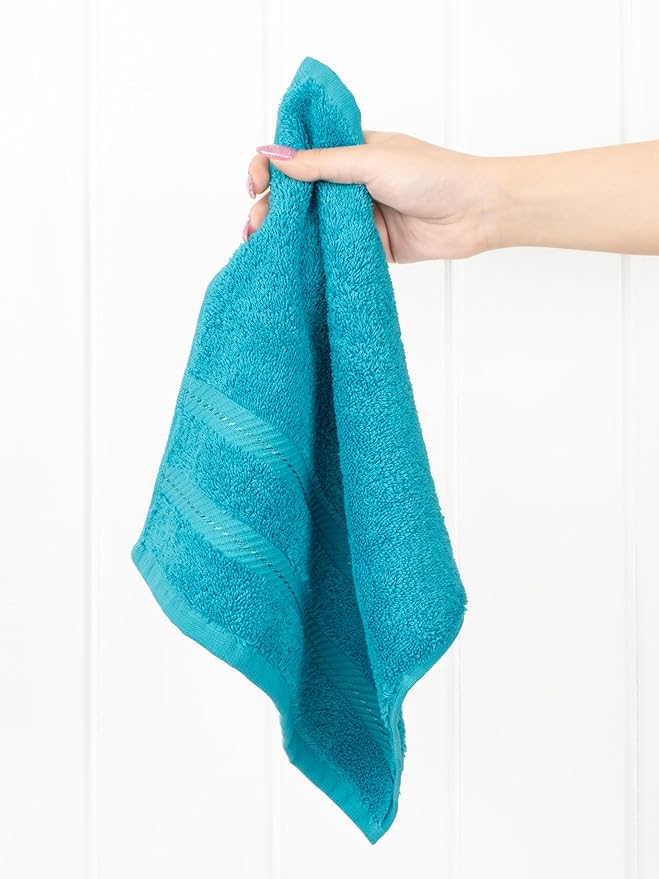 American Soft Linen Luxury Washcloths for Bathroom, 600 GSM 100% Cotton 4 Piece Turkish Wash Cloth Set, 13x13 in Soft Rags for Body and Face, Aqua Blue Washcloths