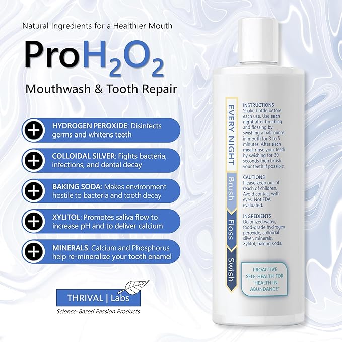 ProH2O2 Natural Mouthwash, Salt Swish, & Tooth Repair by Thrival Labs, Press Top Dispensing, 16 Fluid Ounces