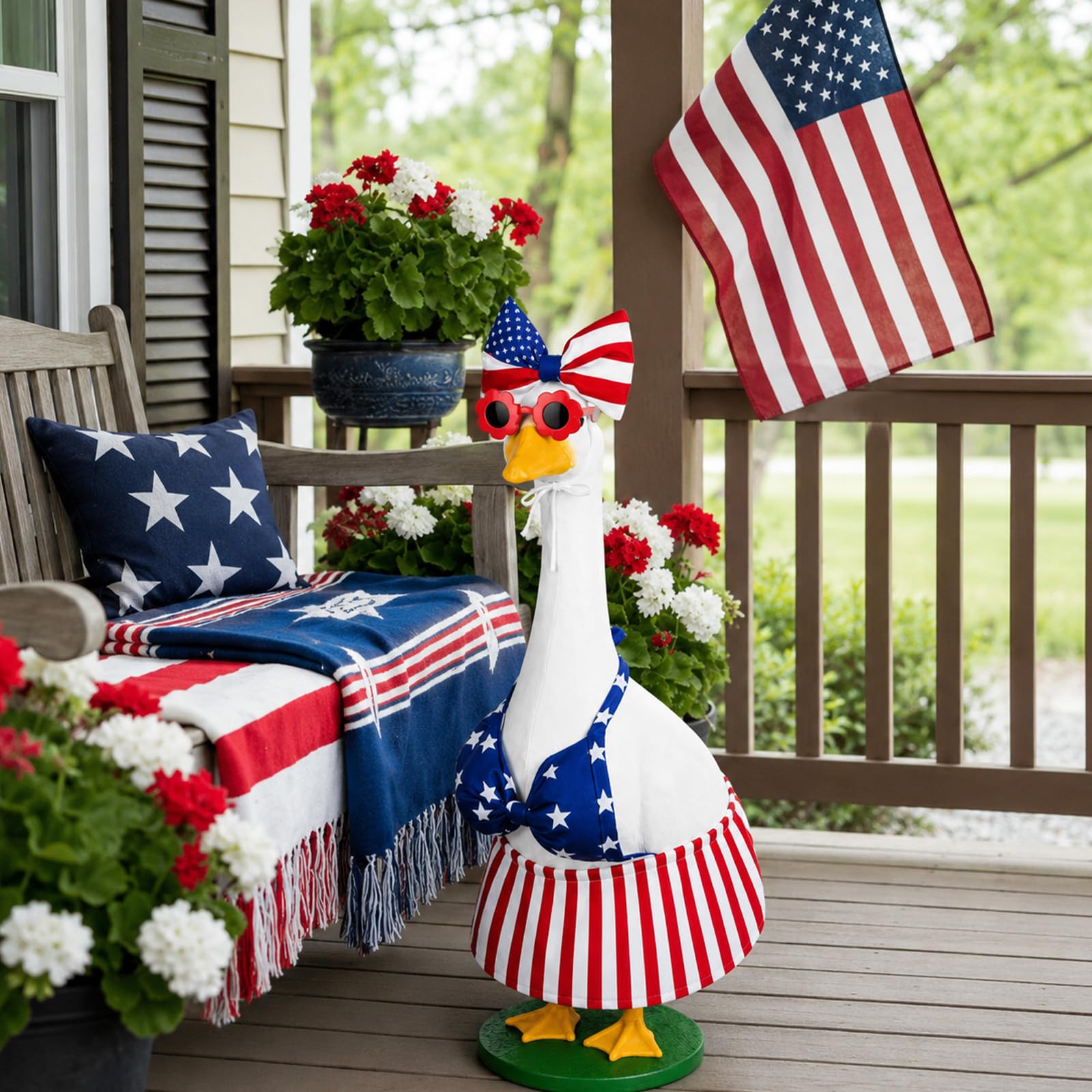 Vzuito 4th of July Porch Goose Outfit, Independence Day Lawn Goose Outfits, 23inch Geese Outfits Clothes Patriotic Geese Costume for Outdoor Yard Garden Decor (Style 5)