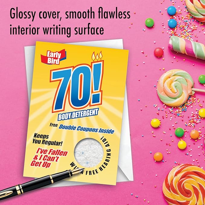 NobleWorks - 70th Milestones Birthday Greeting Card with 5 x 7 Inch Envelope (1 Card) - Body Detergent 70 5171