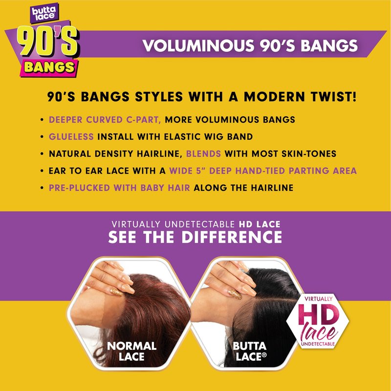 Sensationnel Butta Lace 90Sbangs Wigs - Unit 903 Glueless Wide Deep Part Synthetic Preplucked Hairline (BALAYAGECOPPER)