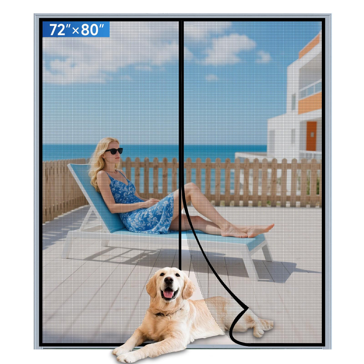 LONGEAS Upgraded PET Mesh Magnetic Screen Door Stronger Than Fiberglass and Polyester,Hands Free,Keep Bugs Out,Pet & Kid Friendly,Suitable for Sliding Doors,Patio and French Doors-72" X 80"