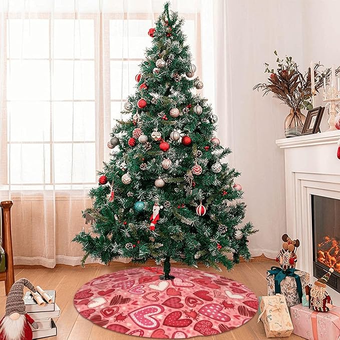 Valentines Day Heart Tree Skirt Xmas Tree Mat Christmas Tree Ornaments Decorations Holiday Party Indoor Outdoor 30"