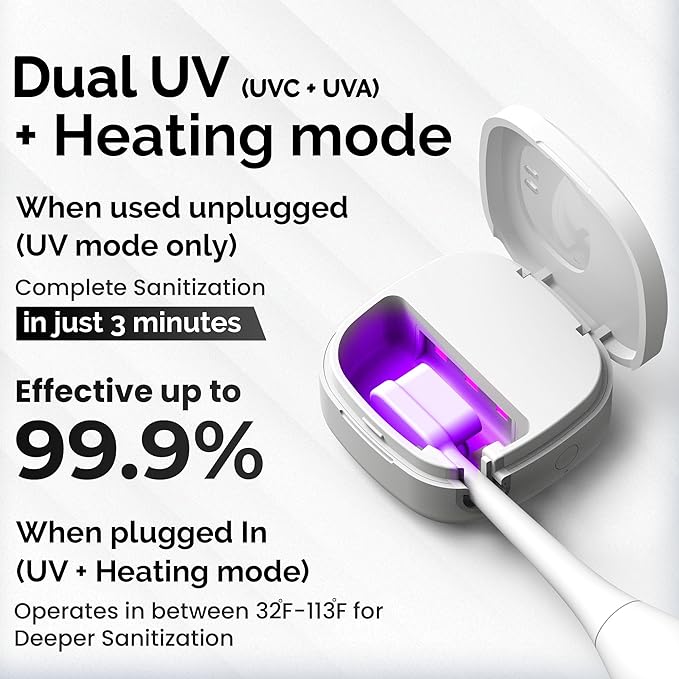 Portable UV Toothbrush Sanitizer Holder & Cleaner with UV Light & Magnetic Mounting - Rechargeable Toothbrush Sanitizer for Travel Cover, Wall Mounted UV Tooth Brush Sanitizer Holder Fits Most Brushes