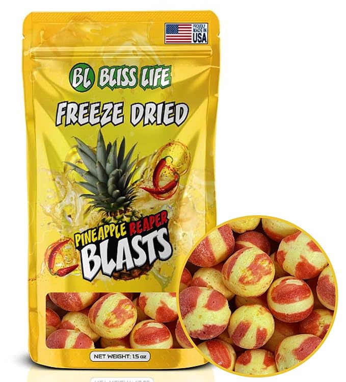 Bliss Life Pineapple Reaper Blast Freeze Dried Pineapple Fruit Candy from TikTok, ASMR Crunchy Candy, Spicy Sweet and Sour Kids Snacks, Unique Novelty Snack for Kids 1.5oz