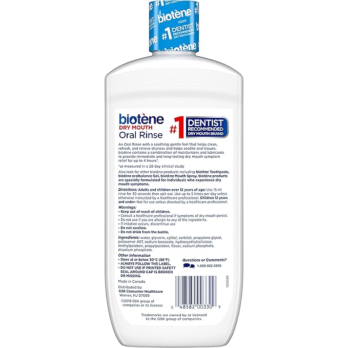 biotène Oral Rinse Mouthwash for Dry Mouth, Breath Freshener and Dry Mouth Treatment, Fresh Mint, 16 fl oz