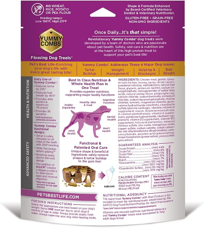 Yummy Combs Dog Dental Treats – Vet VOHC Approved, Removes Tartar & Cleans Teeth – Yummy High Protein Chicken Treat for Small Dogs (Mini Pack, 13 Count)