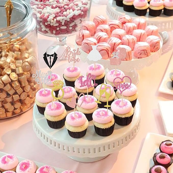 30 PCS Bride to Be Cupcake Toppers Wedding Cake Toppers I Do Love Heart Ring Miss to Mrs Cupcake Picks Wedding Engagement Decorations for Bridal Shower Engagement Bachelorette Party Supplies Colorful