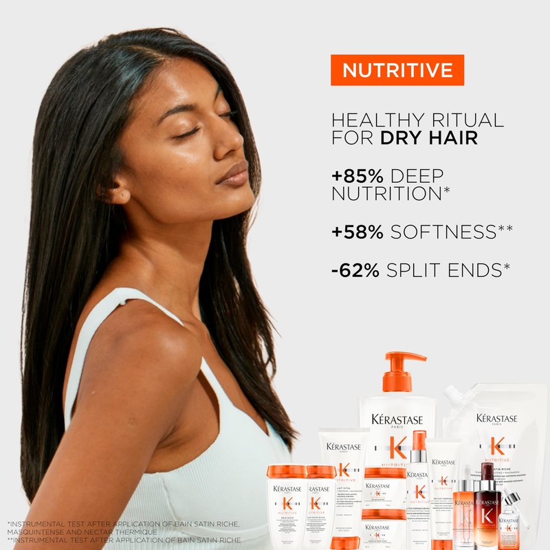 KÉRASTASE Nutritive Bain Satin Riche Shampoo, Cleanses & Deeply Replenishes Moisture with Plant-Based Proteins & Niacinamide for Medium to Thick to Dry Hair, 2.71 Fl Oz Travel Size