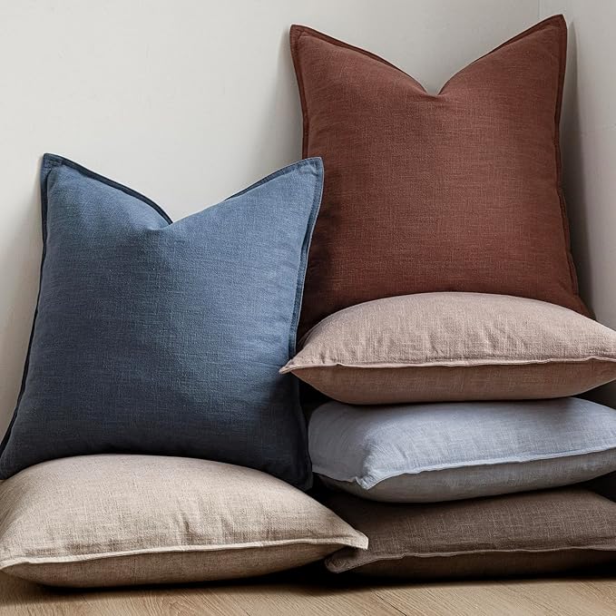 Foindtower Pack of 2, Decorative Linen Soild Throw Pillow Covers Soft Accent Euro Cushion Case Boho Farmhouse Pillowcase for Chair Couch Sofa Bedroom Living Room Home Decor 20 x 20 Inch Sky Blue