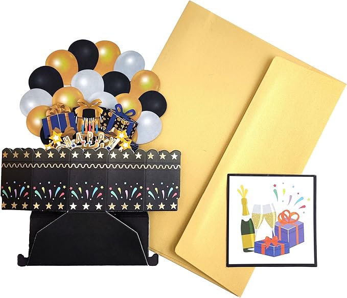60th Birthday Cards 3D Popup Birthday Greeting Cards - Birthday Greeting Card for Men, Women, Mom,Dad and Grandparents with Blank Note and Envelope Included (Black Gold)