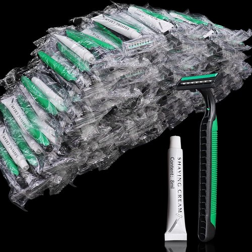 (200 Pack) Kheoxusa Twin Blade Disposable Razor,2 Blade Disposable Razor,Two Blade Disposable Razors,Double Blade Disposable Razors Individually Wrapped for Men,Women,Hotel, Airbnb,Tattoo,Travel-Green
