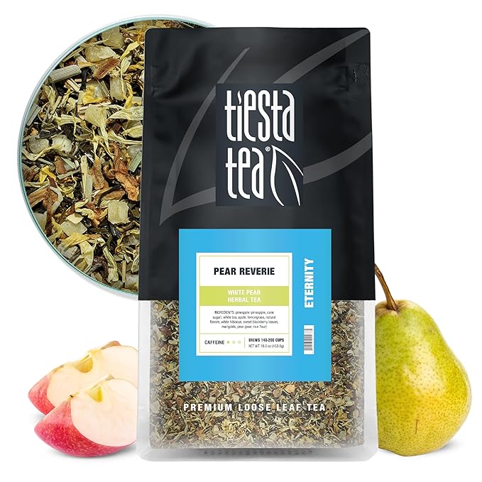 Tiesta Tea - Pear Reverie Tea, Loose Leaf, White Pear Herbal Tea, Premium Low Caffeine Tea Blend, Make Hot or Iced & Up to 200 Cups, 16 oz Resealable Bulk Pouch