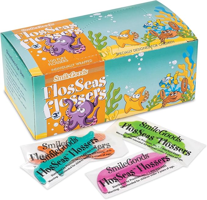 Practicon SmileGoods Dental Hygiene Kit, Makes 72 Dental Care Giveaways with Toothbrush, Toothpaste, Flossers and Bag (FlosSeas)
