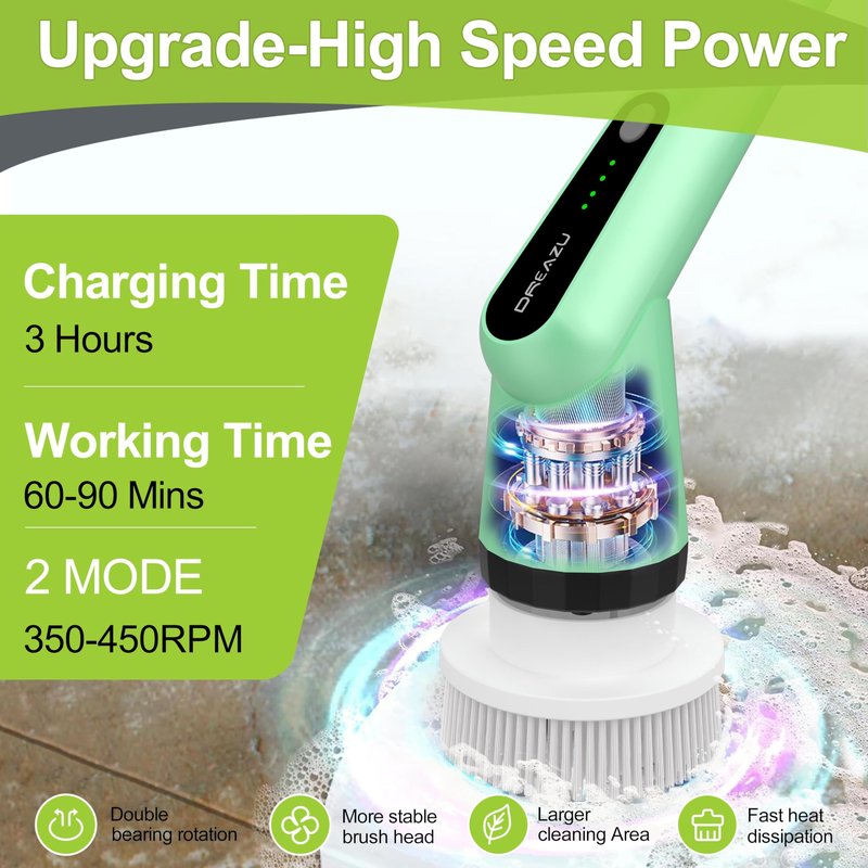 G2-Electric Spin Scrubber - IPX7 Waterproof 10-in-1 Shower Cleaner Brush, Retractable Handle & 2-Speed for Bathroom, Bathtub, Kitchen, Tile Floors